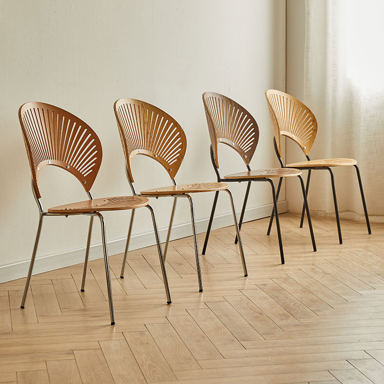 Juego de sillas de comedor de metal Silla lateral ovalada con respaldo abierto de estilo contemporáneo