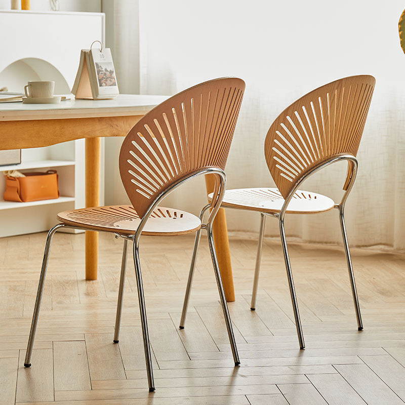 Juego de sillas de comedor de metal Silla lateral ovalada con respaldo abierto de estilo contemporáneo