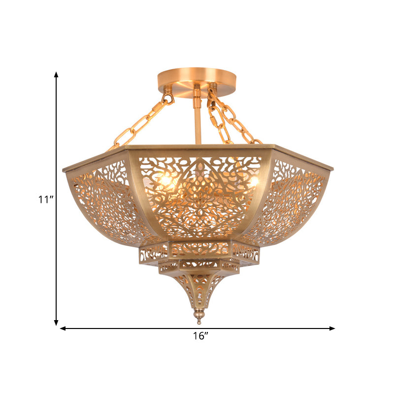 Schüssel Esszimmer Deckenleuchte traditionelle Metall 4 Köpfe Gold Semi Flush Mount Light