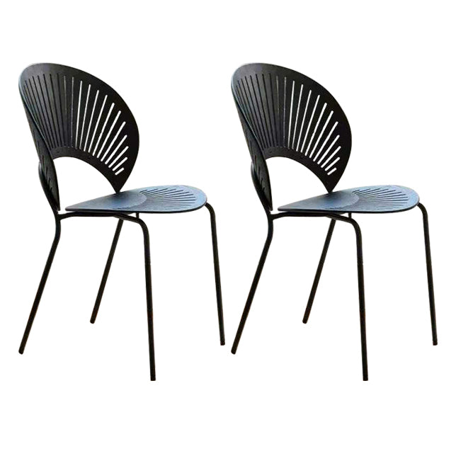 Juego de sillas de comedor de metal Silla lateral ovalada con respaldo abierto de estilo contemporáneo