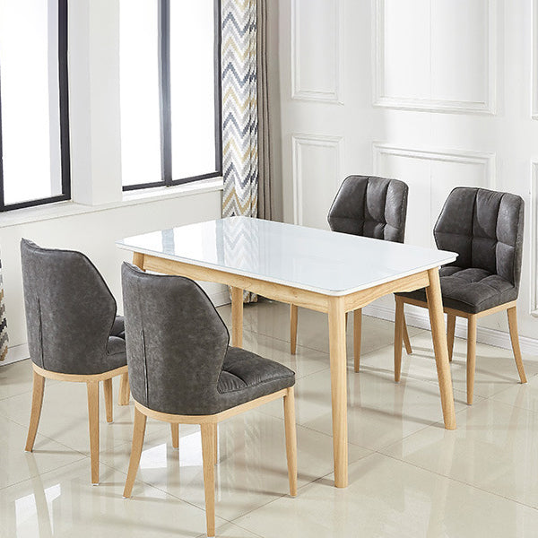 Sillas de comedor sin brazos de cuero, sillas laterales tapizadas modernas con patas de metal