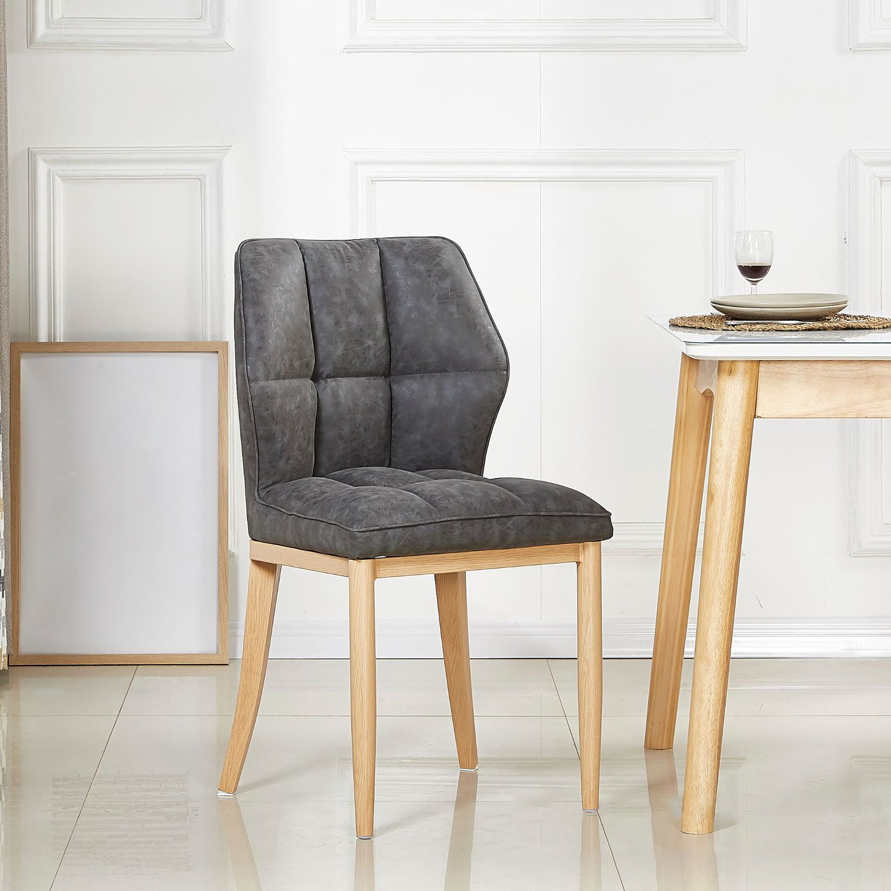 Chaises de salle à manger sans accoudoirs en cuir, chaises latérales rembourrées modernes avec pieds en métal