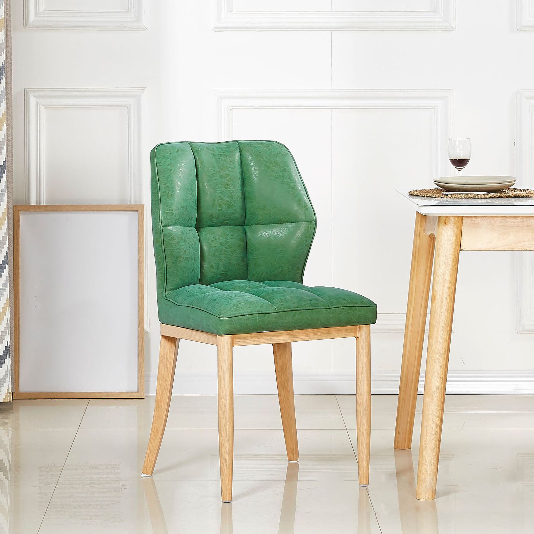 Chaises de salle à manger sans accoudoirs en cuir, chaises latérales rembourrées modernes avec pieds en métal