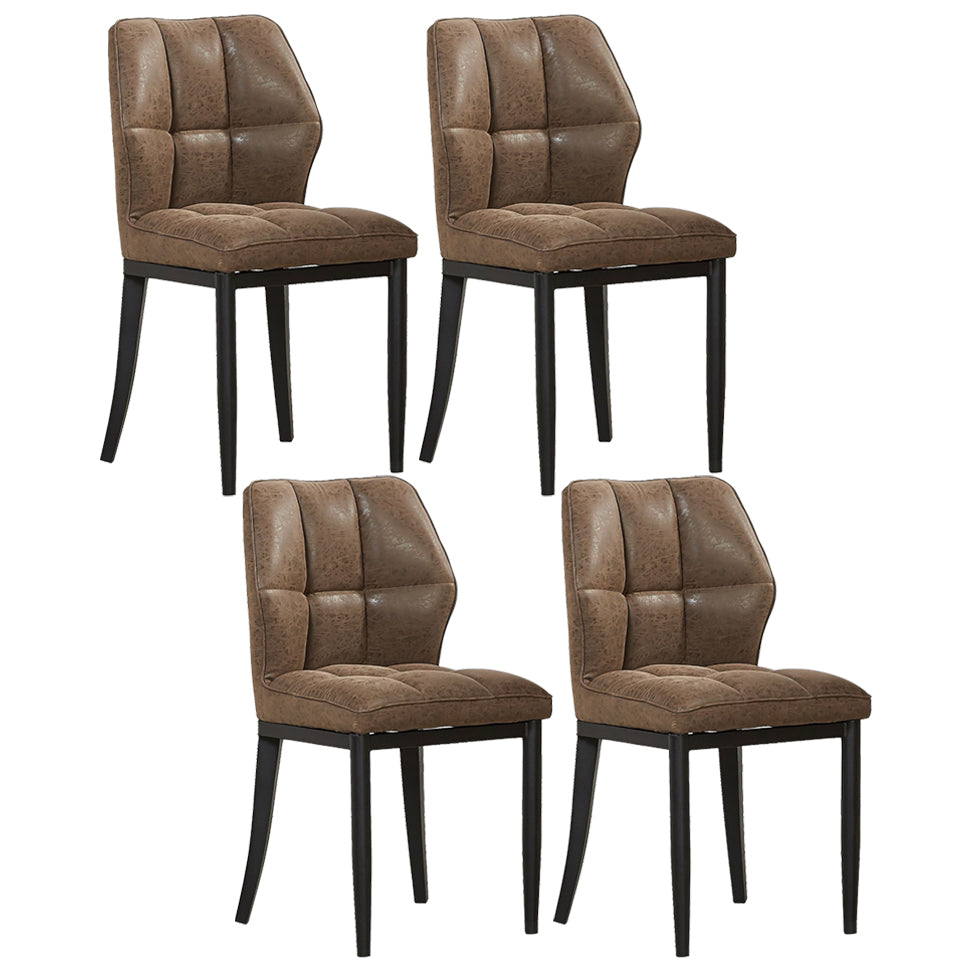Sillas de comedor sin brazos de cuero, sillas laterales tapizadas modernas con patas de metal