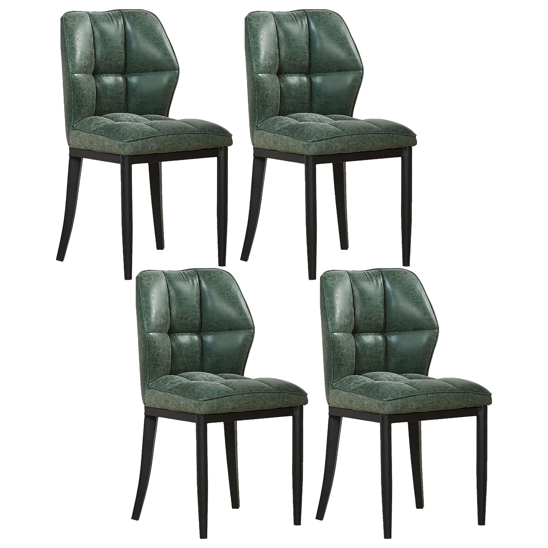Sillas de comedor sin brazos de cuero, sillas laterales tapizadas modernas con patas de metal