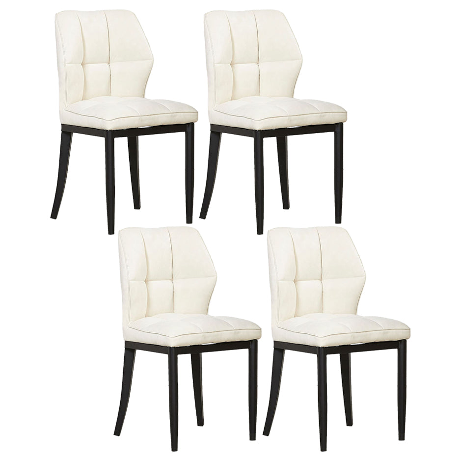 Sillas de comedor sin brazos de cuero, sillas laterales tapizadas modernas con patas de metal