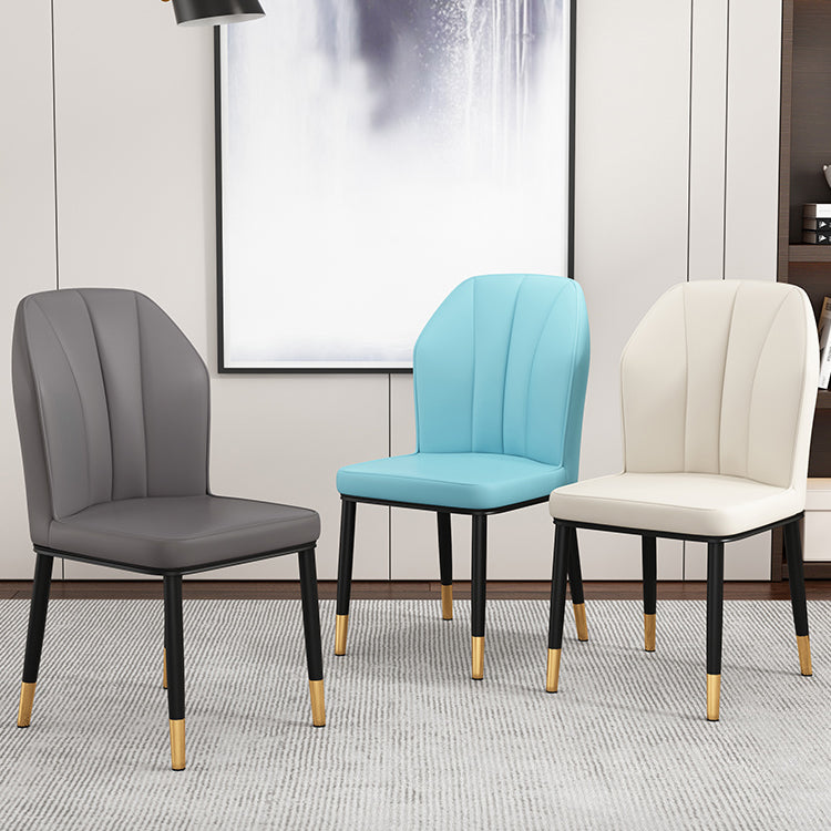 Silla de comedor de cuero para cocina moderna, silla Parsons de 36"H con patas de metal