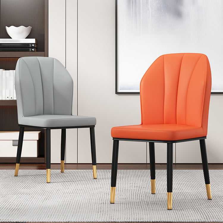 Silla de comedor de cuero para cocina moderna, silla Parsons de 36"H con patas de metal