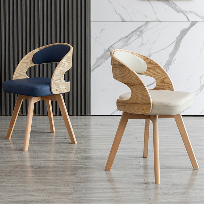 Silla de comedor moderna de madera con cojín de color, respaldo abierto, silla lateral para el hogar