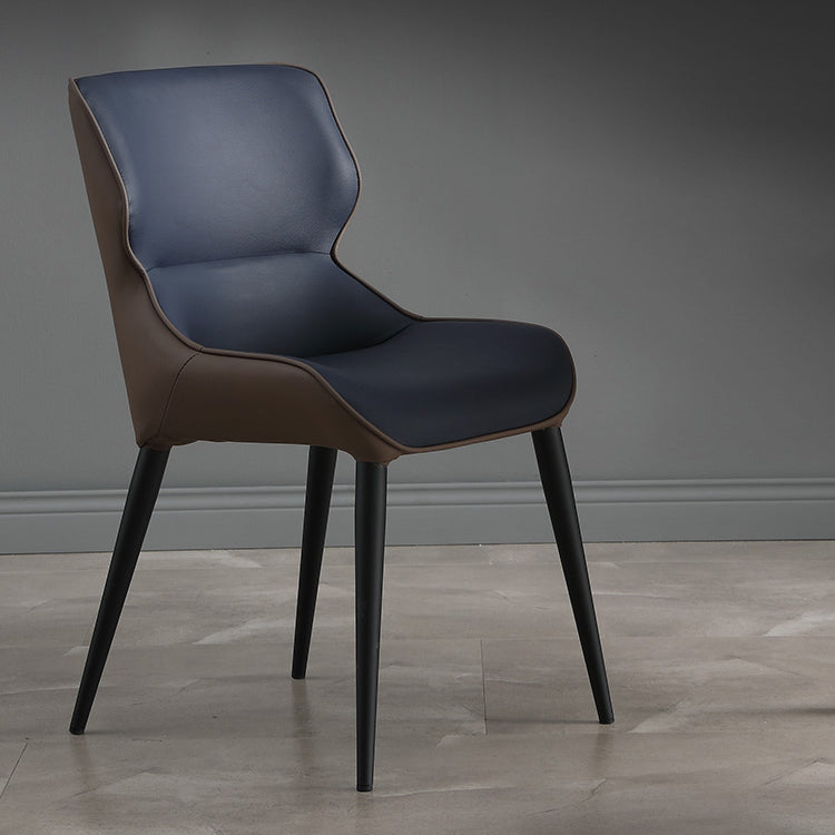 Scandinavian Style Faux Leather Dining Chair Solid Back Chair with 4 Black Finish Legs