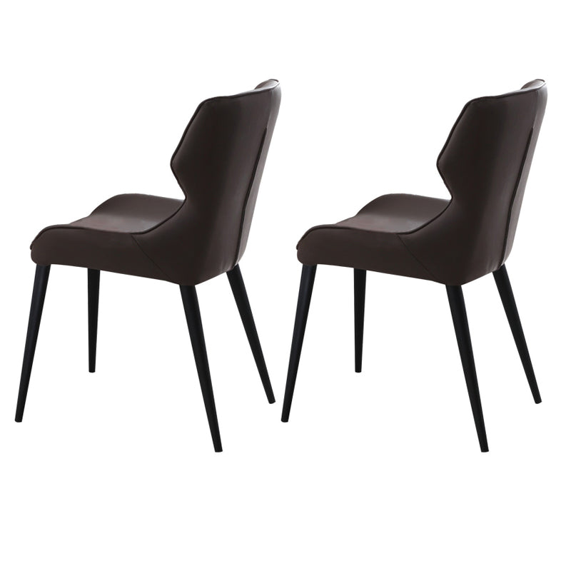 Scandinavian Style Faux Leather Dining Chair Solid Back Chair with 4 Black Finish Legs