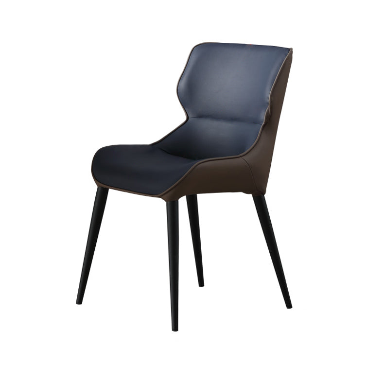 Scandinavian Style Faux Leather Dining Chair Solid Back Chair with 4 Black Finish Legs