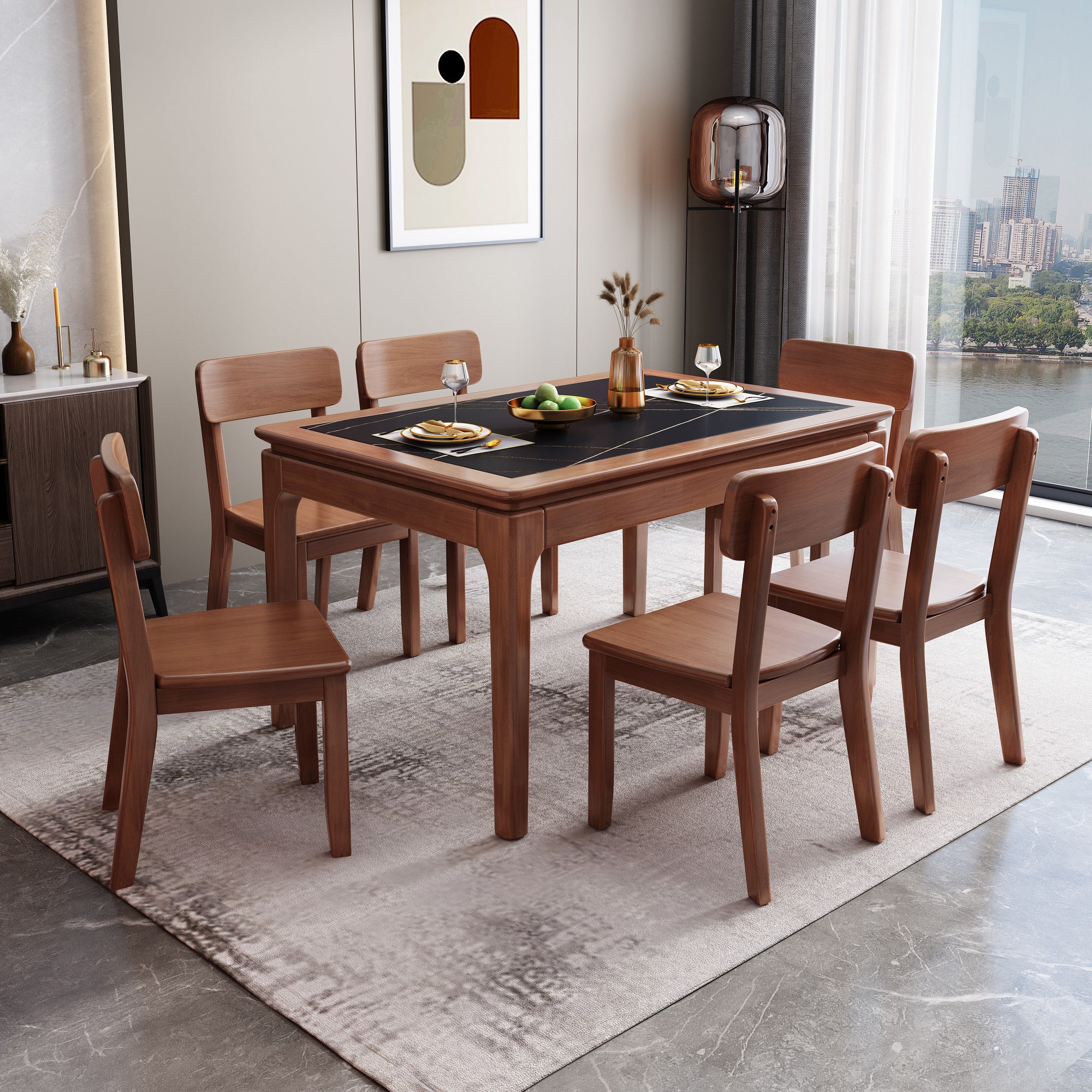 Chaise de salle à manger carrée de cuisine moderne, chaise sans bras latérale à dossier ouvert