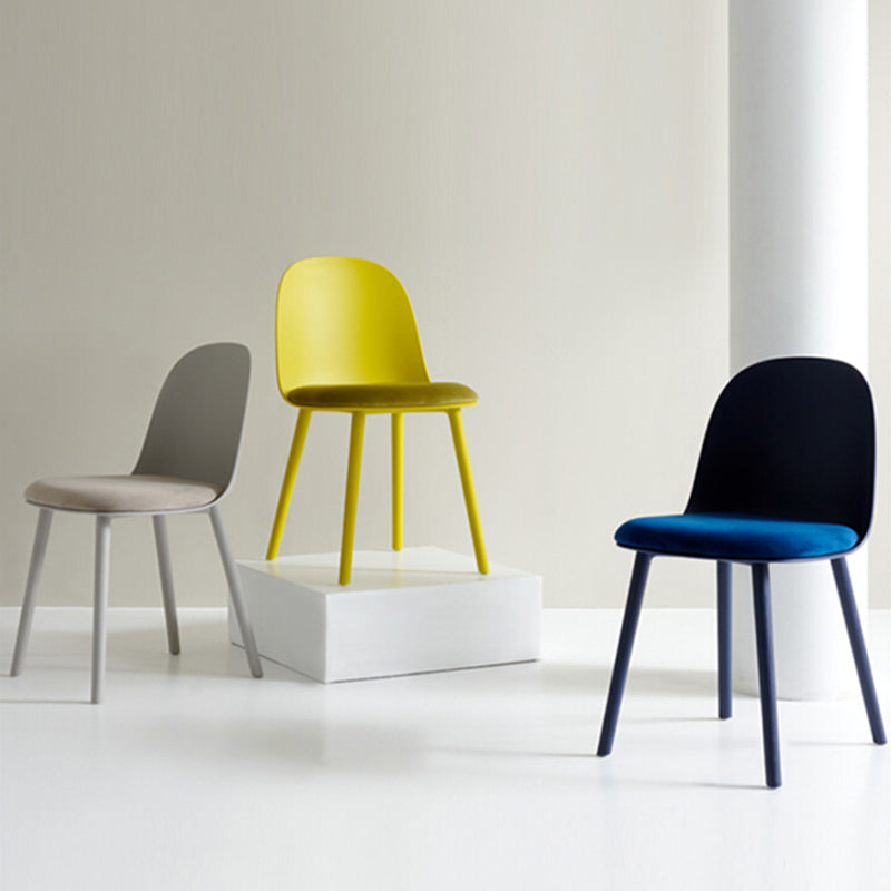 Sillas de cena sin brazos de plástico escandinavo, silla lateral sólida interior con parte trasera