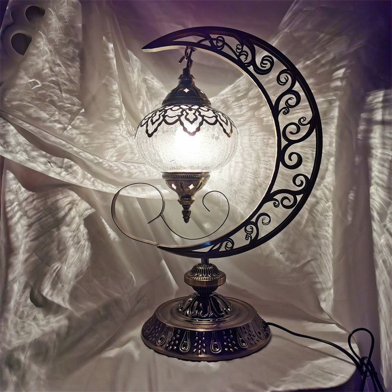 Ovaal nachtkastje kleine bureaulamp Vintage Crackle Glass 1/2/3 Lichten Bronzen Nachttafellamp