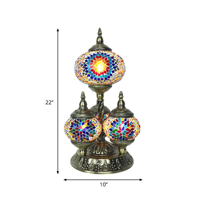 Lampe de lecture elliptique pour salle d'étude, vitrail Vintage à 4 têtes, lampe de Table de nuit jaune/bleu/vert