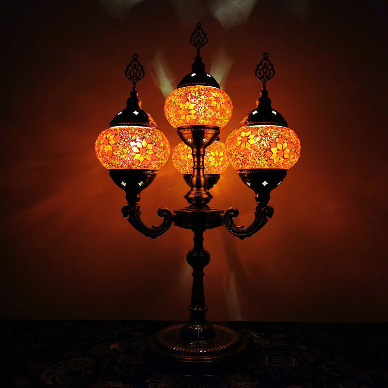 Lampada da tavolo a 4 teste arancione/blu/blu e arancione Lampada da scrivania con candelabri in vetro artistico laminato a mano vintage