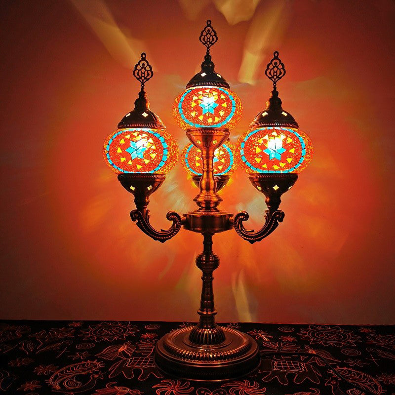Lampada da tavolo a 4 teste arancione/blu/blu e arancione Lampada da scrivania con candelabri in vetro artistico laminato a mano vintage