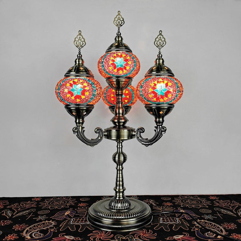 Lampada da tavolo a 4 teste arancione/blu/blu e arancione Lampada da scrivania con candelabri in vetro artistico laminato a mano vintage