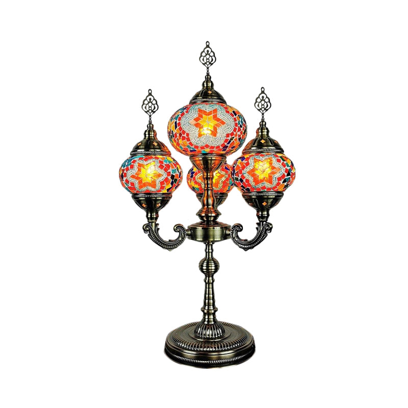 Stained Glass Candelabra Task Lamp Traditional 4 Lights Bedside Nightstand Lamp in Yellow/Orange/Blue