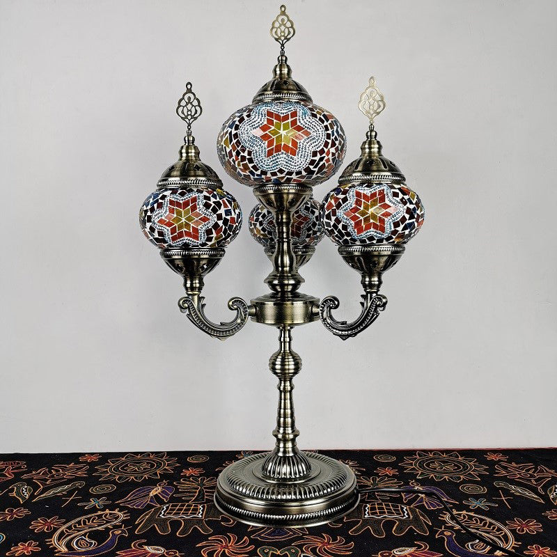 Stained Glass Candelabra Task Lamp Traditional 4 Lights Bedside Nightstand Lamp in Yellow/Orange/Blue