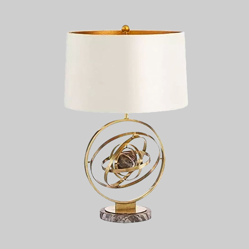 1 hoofd drum bureau licht modernisme stoffen tafellamp in wit met ronde marmeren basis
