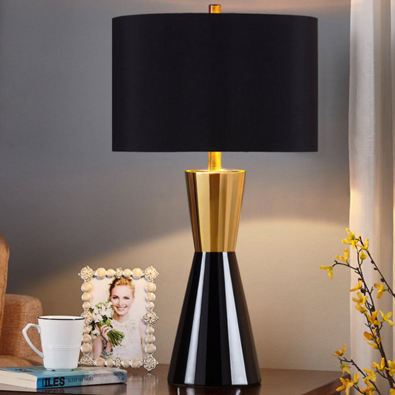 Cylindrical Task Lighting Modernist Fabric 1 Bulb Black Night Table Lamp, 14"/15" Wide