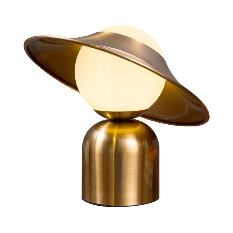Flare Metal Table Light Modern 1 Bulb Gold Small Desk Lamp with Globe White Glass Shade