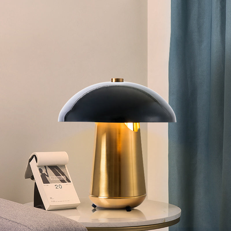 Illuminazione da lavoro a fungo Lampada da scrivania piccola moderna in metallo con 1 lampadina nera e oro, larghezza 8"/12".