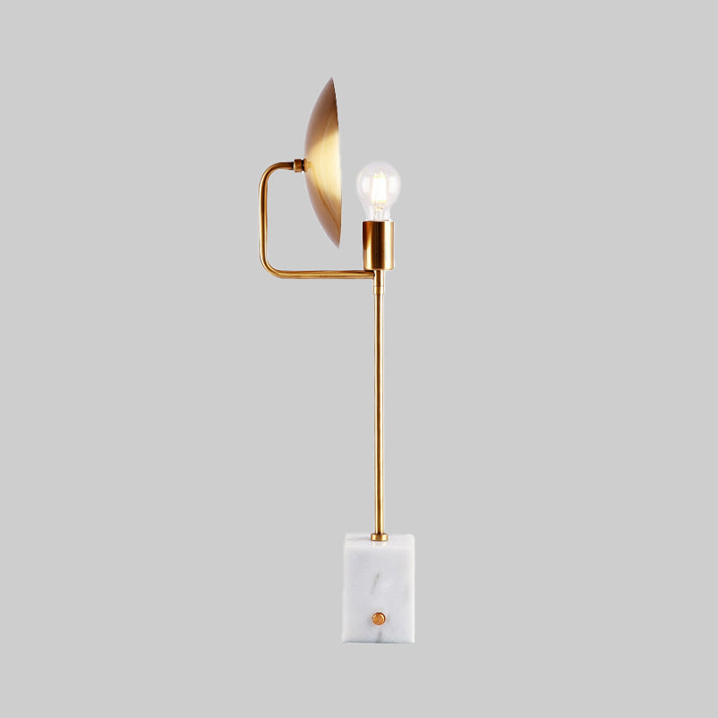 Gold Flat Desk Light Modern 1 Bulb Metal Night Table Lamp with Rectangle White Marble Base
