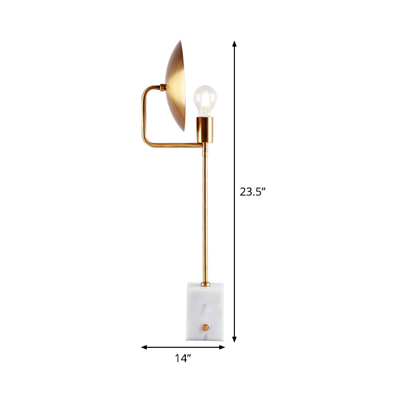 Gold Flat Desk Light Modern 1 Bulb Metal Night Table Lamp with Rectangle White Marble Base