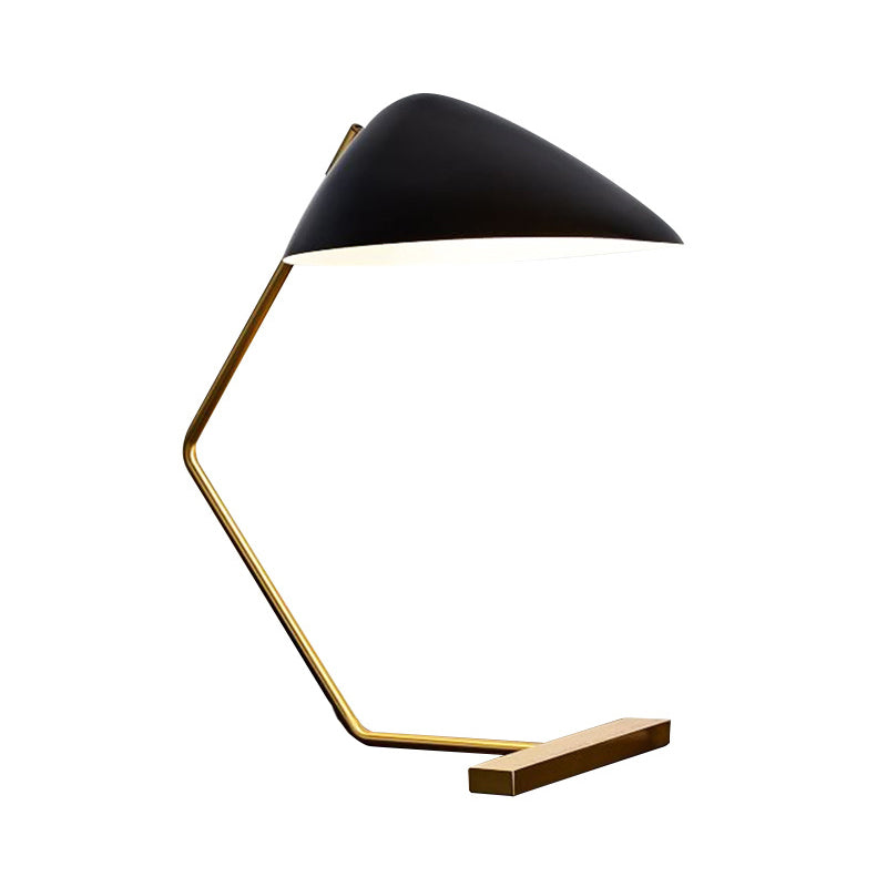Lampada da tavolo Modernism Wide Flare in metallo con 1 lampadina, piccola lampada da scrivania in nero con braccio curvo