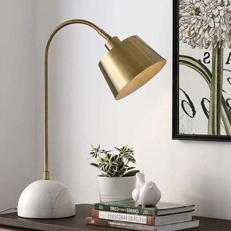 Modernist Tapered Table Lamp Metal 1 Bulb Task Lighting in Brass with Marble Base