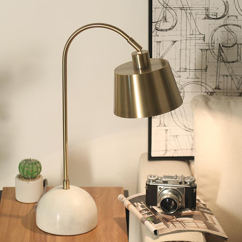 Modernist Tapered Table Lamp Metal 1 Bulb Task Lighting in Brass with Marble Base