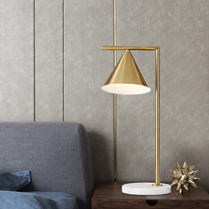 1 Bulb Bedside Task Lighting Modernist Gold Small Desk Lamp with Cone Metal Shade