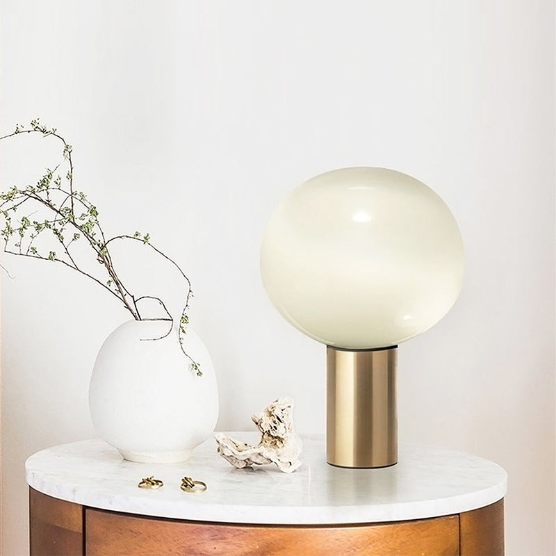 Global Table Light Contemporary White Glass 1 Bulb 6"/10"/14" Wide Brass Nightstand Lamp