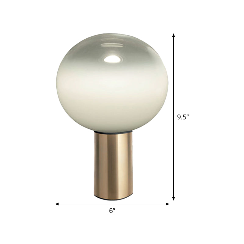 Global Table Light Contemporary White Glass 1 Bulb 6"/10"/14" Wide Brass Nightstand Lamp