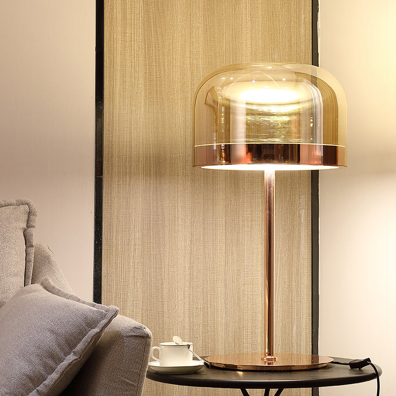 Contemporary 1 Bulb Task Lighting Rose Gold Cylinder Small Desk Lamp with Clear Glass Shade