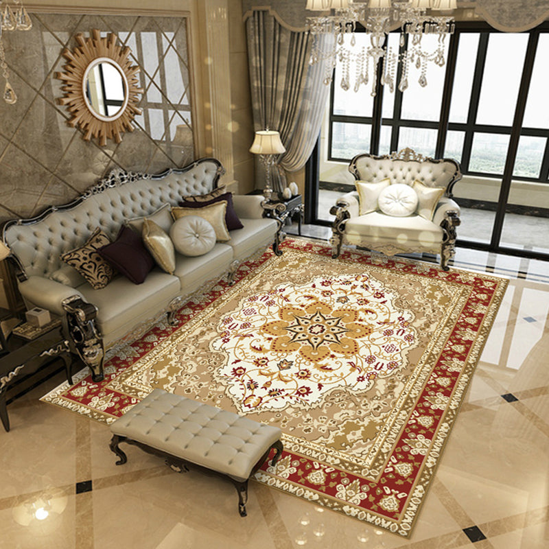 Multicolored Area Rug Traditional Floral Print Rug Anti-Slip Polyester Carpet for Living Room