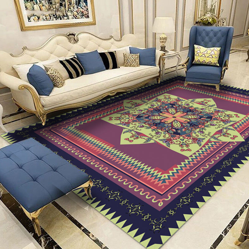 Red Modern Area Carpet Traditonal Pattern Polyester Area Rug Stain Resistant Rug for Home Decor