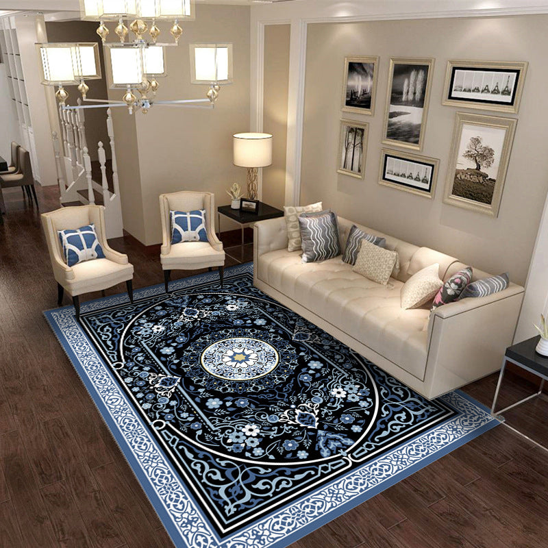 Red Modern Area Carpet Traditonal Pattern Polyester Area Rug Stain Resistant Rug for Home Decor