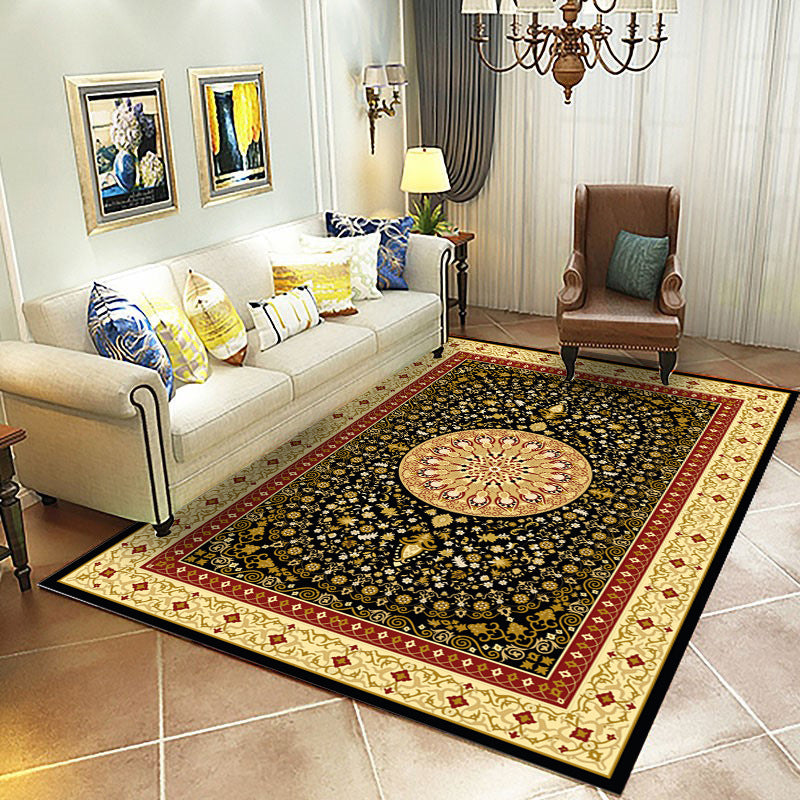 Red Modern Area Carpet Traditonal Pattern Polyester Area Rug Stain Resistant Rug for Home Decor
