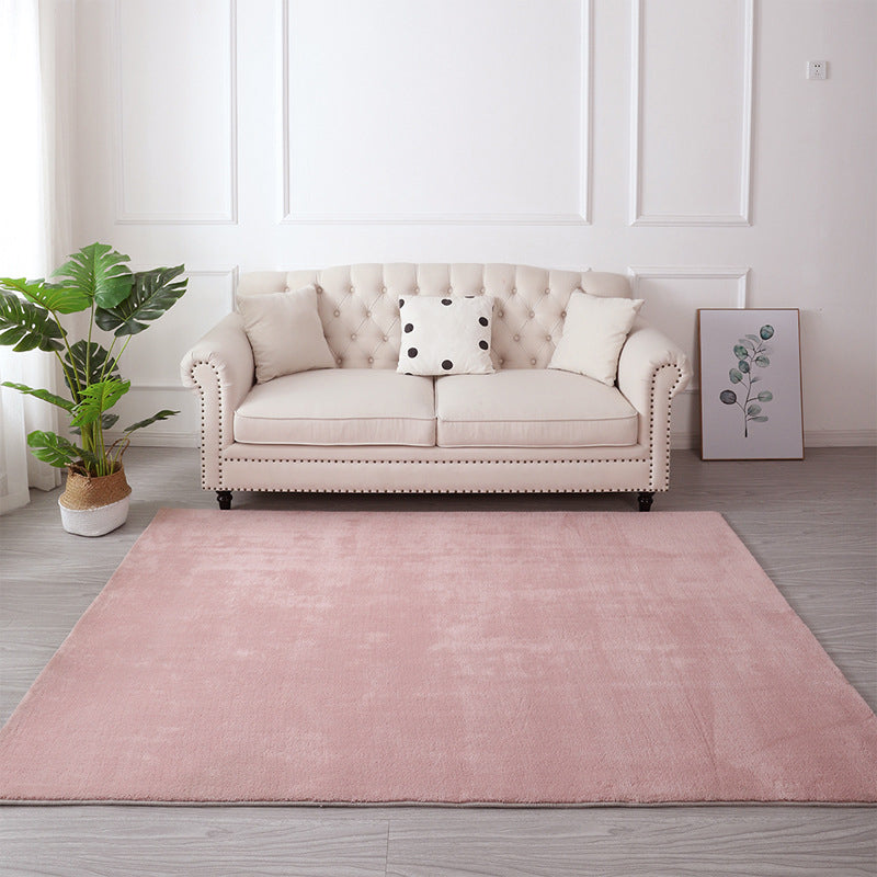Apricot Simple Rug Polyester Pure Color Rug Non-Slip Backing Rug for Living Room