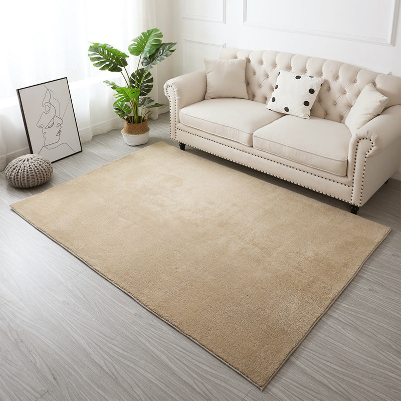Apricot Simple Rug Polyester Pure Color Rug Non-Slip Backing Rug for Living Room