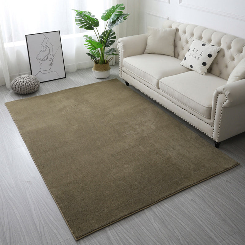 Apricot Simple Rug Polyester Pure Color Rug Non-Slip Backing Rug for Living Room