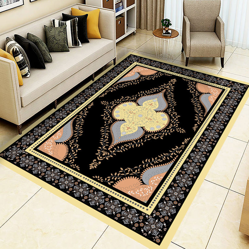 Brown Living Room Area Carpet Traditonal Pattern Polyester Area Rug Non-Slip Backing Rug