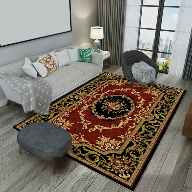 Classical European Indoor Rug Polyester Floral Print Carpet Non-Slip Backing Area Rug for Home Decor