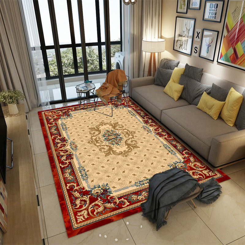 Classical European Indoor Rug Polyester Floral Print Carpet Non-Slip Backing Area Rug for Home Decor