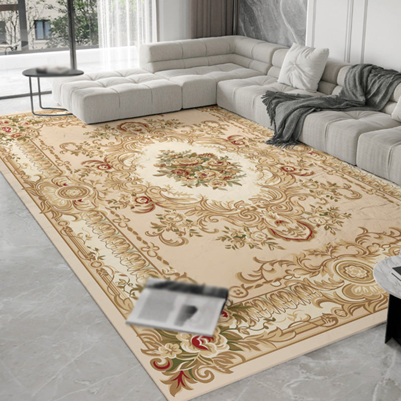 Modern Beige Area Carpet European Pattern Polyester Area Rug Stain Resistant Rug for Home Decor