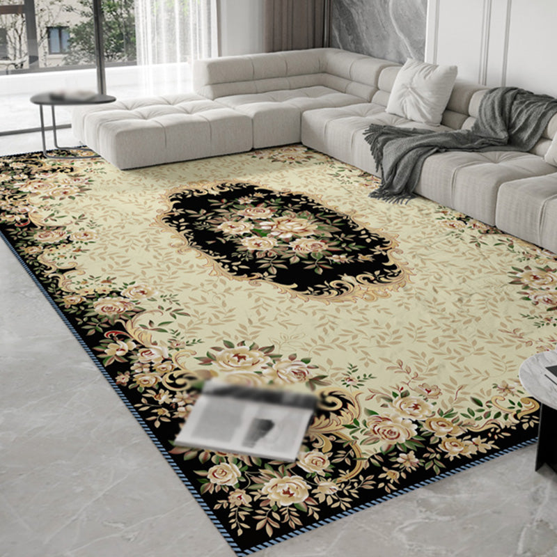Modern Beige Area Carpet European Pattern Polyester Area Rug Stain Resistant Rug for Home Decor